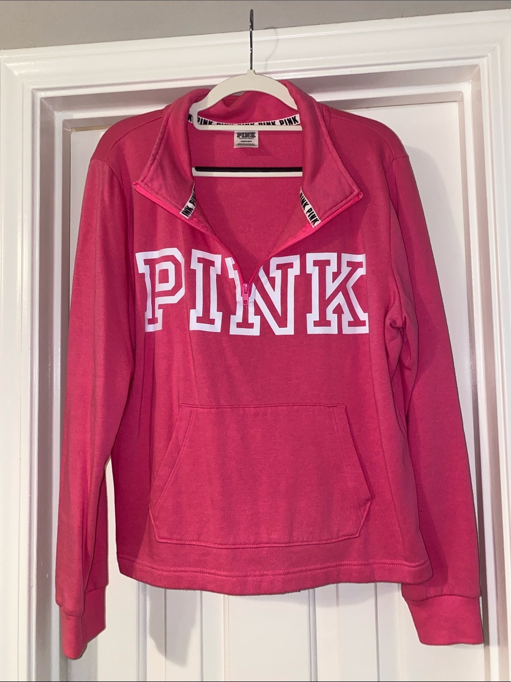 PINK Victoria's Secret Hot Pink Half‑Zip Pullover with Logo